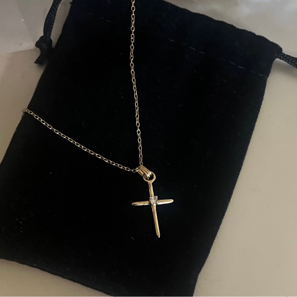 10K Gold plated over 925 sterling silver Cross, Diamond Chip Pendant | Necklace